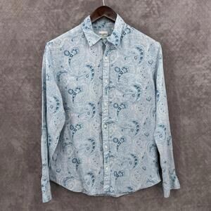 Murano Shirt Mens Medium Blue Paisley 100% Linen Long Sleeve Button Front Casual